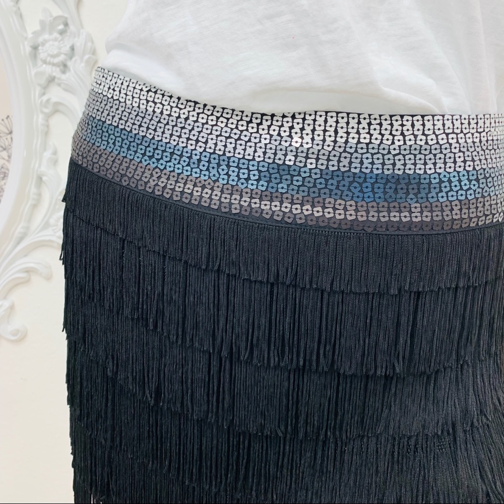 bebe / Black Sequin Fringe Mini Skirt - Picture 1 of 7